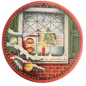 Beautiful 1930s / 1940s Snow Christmas Cookie Tin Window Candle ..